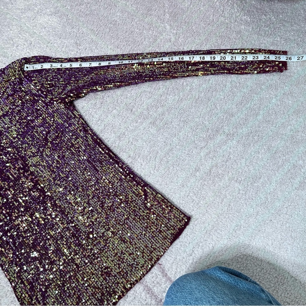 Free People Sparkling Sequin Long Sleeve Top Maroon Size Small Holiday NYE - Picture 10 of 10